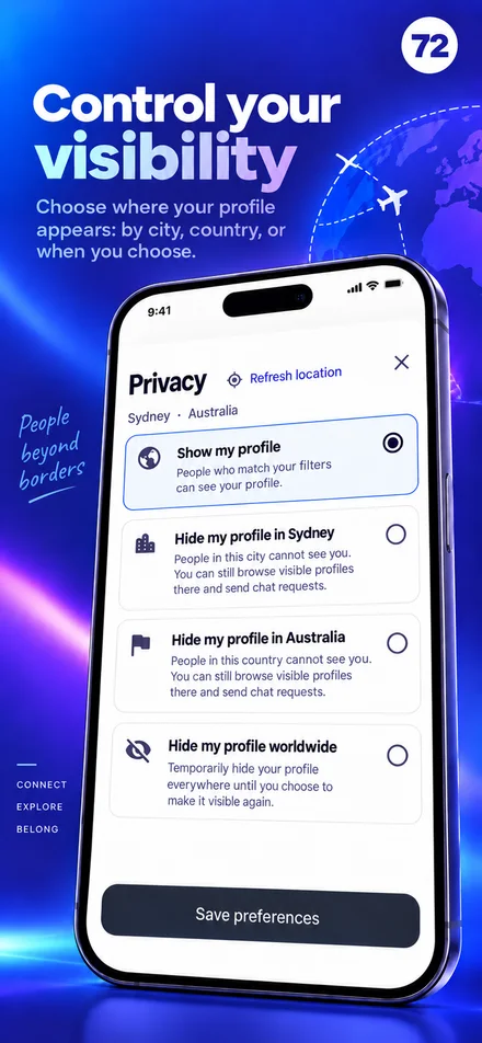Control your profile’s visibility for city, country, or the world