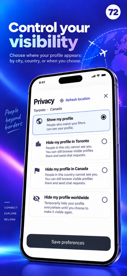 Control your profile’s visibility for city, country, or the world