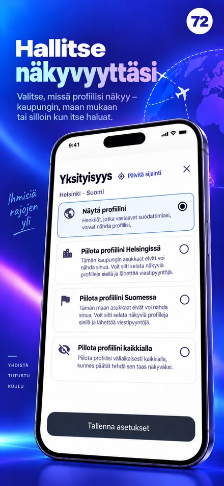 Hallinnoi profiilisi näkyvyyttä kaupungin, maan tai koko maailman tasolla