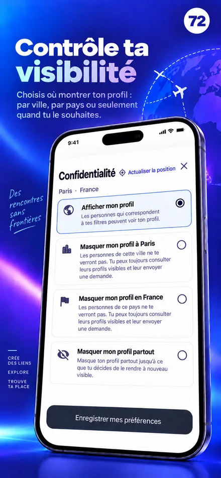 Contrôlez la visibilité de votre profil par ville, pays ou dans le monde