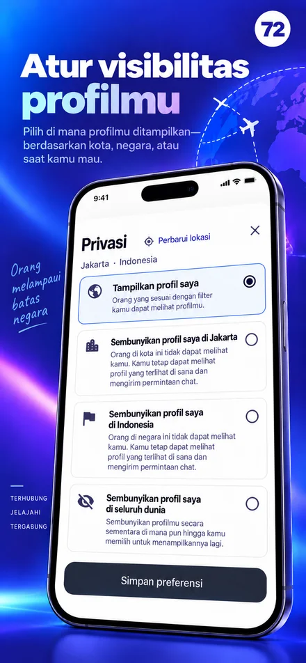Atur visibilitas profil Anda untuk kota, negara, atau seluruh dunia