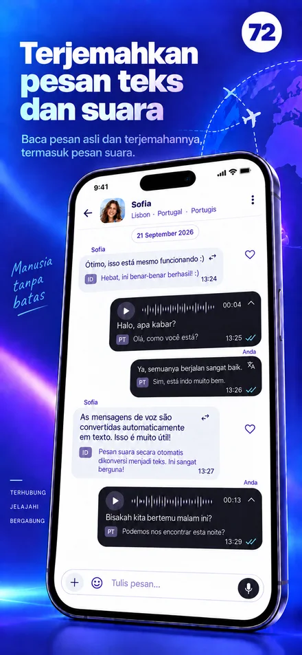 Baca dan dengarkan pesan teks serta suara dalam bahasa Anda