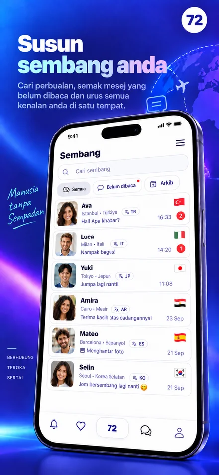 Cari perbualan anda, dan urus mesej belum dibaca serta arkib