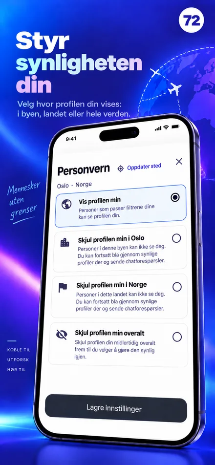 Kontroller hvor synlig profilen din er for by, land eller hele verden