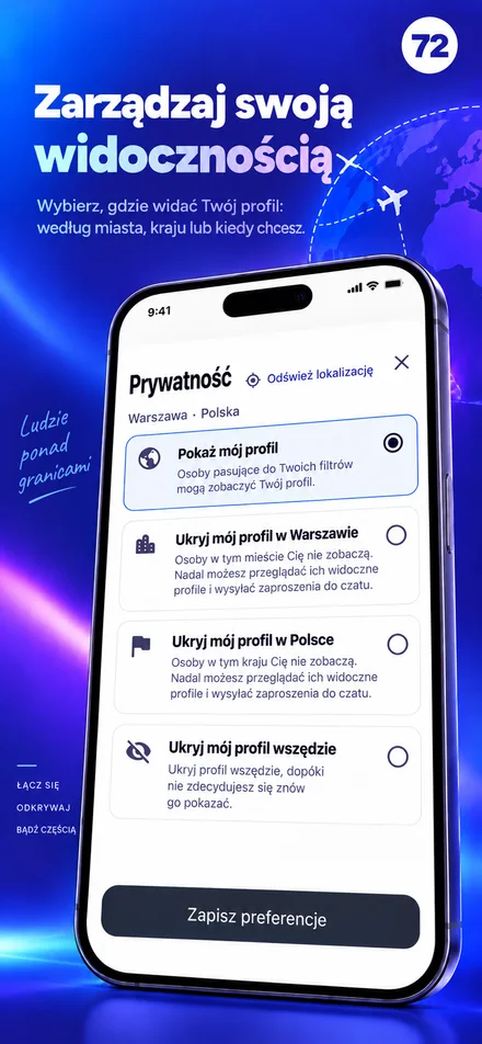 Kontroluj widoczność swojego profilu dla miasta, kraju lub całego świata