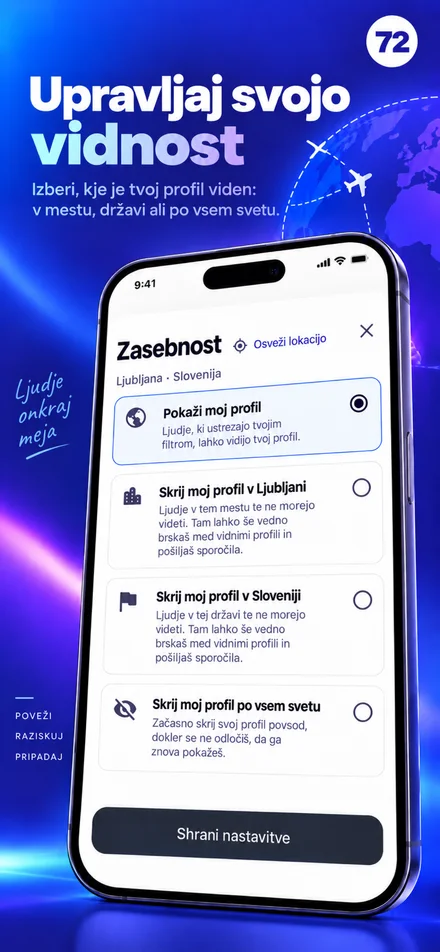 Nadziraj vidnost svojega profila za mesto, državo ali ves svet