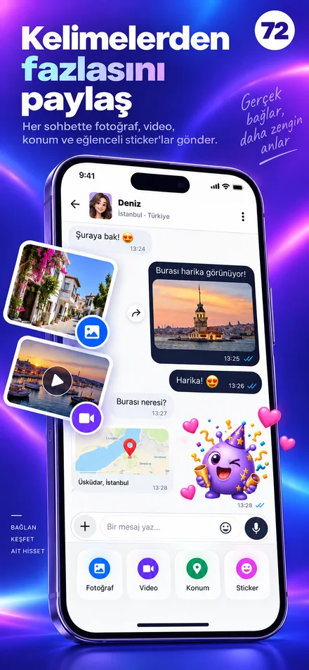 Fotoğraf, video, konum ve çıkartmalarla anlarını paylaş